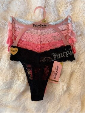 Juicy Couture Lace Thong Pack in Black and Pink Shades